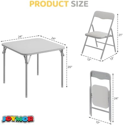 JOYMOR Kids Folding Table and Chairs Set, 3-Piece Metal Frame Activity Set with Easy-Fold Design for Playroom & Classroom, Gray