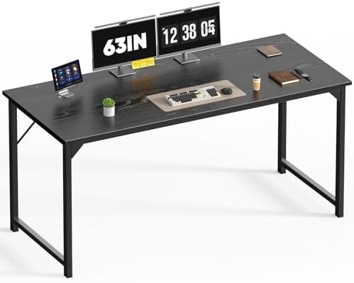 DUMOS 63 Inch Computer Desk, Home Office Gaming Desks for Bedroom, Black