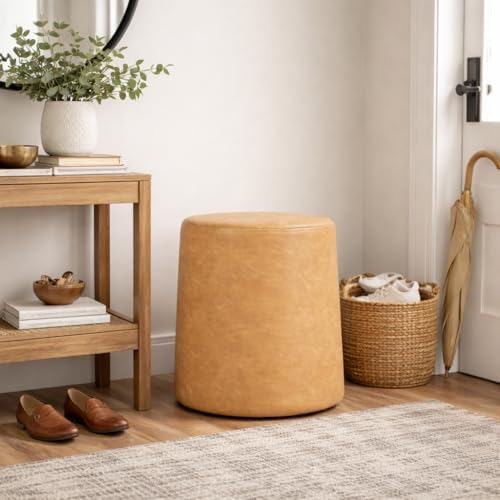 Spatial Order 17" Organic Shape Ottoman - Sand Faux Leather