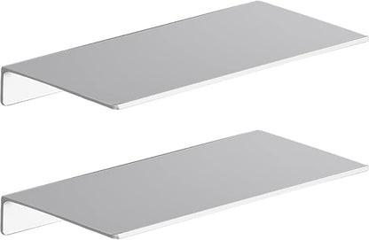 Danpoo 8 inch Small Floating Shelves for Wall Organizer & Storage, Mini Display Shelves, Metal Wall Shelves for Bathroom, Living Room, Kitchen, Bedroom(Silver, 2-Pack)