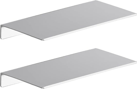 Danpoo 8 inch Small Floating Shelves for Wall Organizer & Storage, Mini Display Shelves, Metal Wall Shelves for Bathroom, Living Room, Kitchen, Bedroom(Silver, 2-Pack)