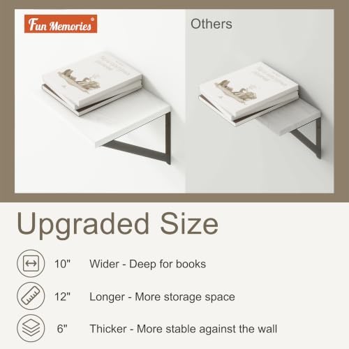 White Floating Shelves Set of 3, 12"W x 10"D Wall Shelf with Bracket