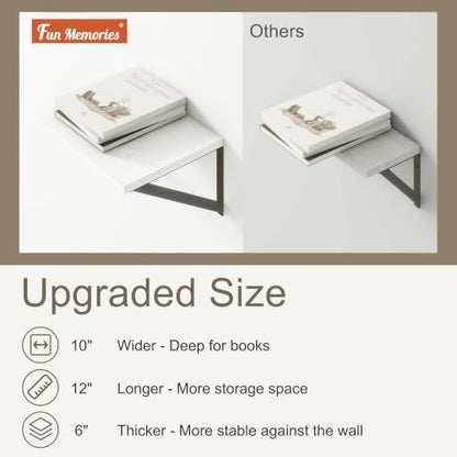 White Floating Shelves Set of 3, 12"W x 10"D Wall Shelf with Bracket