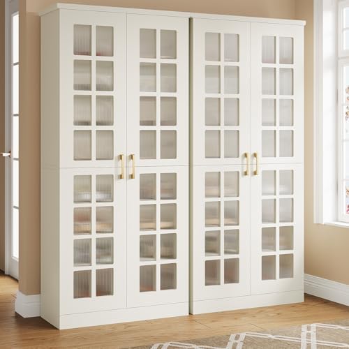 Tribesigns Tall Shoe Cabinet Set of 2, 8-Tier Shoe Storage with Adjustable Shelves, Modern Shoe Organizer Shoe Rack Cabinet for Entryway, Hallway, Closet, Living Room, White