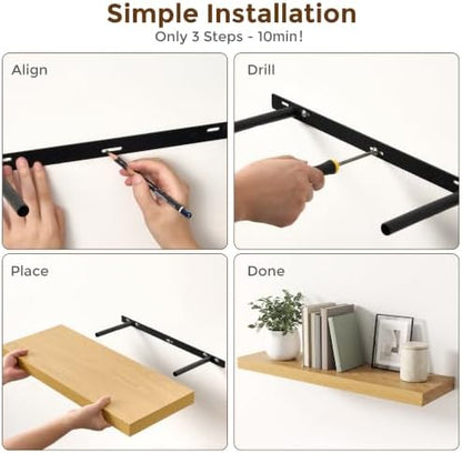 Dreamland 48 Inch Floating Shelves for Wall, Set of 2, Oak