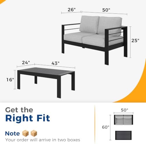 Aluminum Patio Furniture Set, All Weather Patio Sofa with 10" Back Cushion