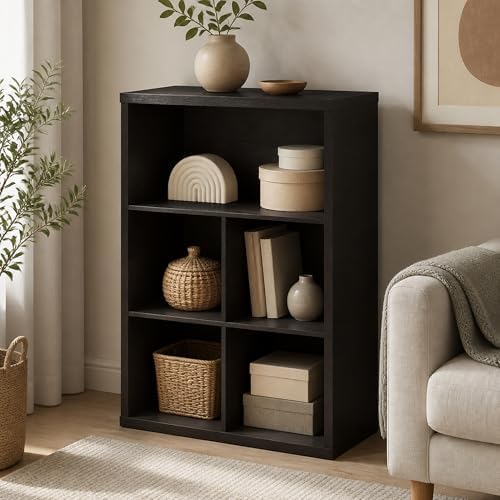 5-Cube Bookcase, Cube Storage Organizer Bookshelf, Book Shelf with Closed Back, 15.3 x 29.9 x 43.3, for Bedroom, Living Room, Home Office, Dark Oak