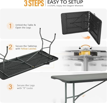 6FT Folding Table, Black Portable HDPE Utility Table,20 Pack