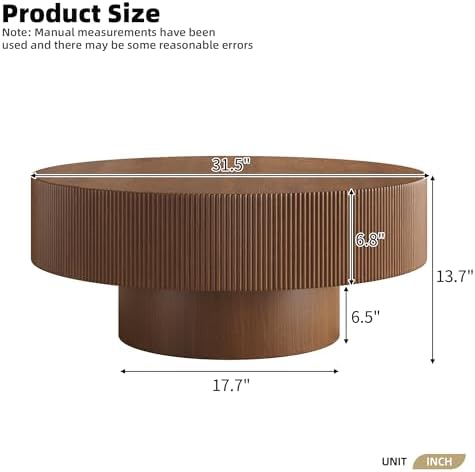 Merax Modern 31 Inch Fluted Round Coffee Table with Sturdy Base, Walnut