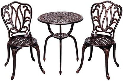 3 Piece Bistro Set,Outdoor Patio Set,Anti-Rust Cast Aluminum Bistro Table Set for Park Yard Front Porch Furniture(New Brown)…