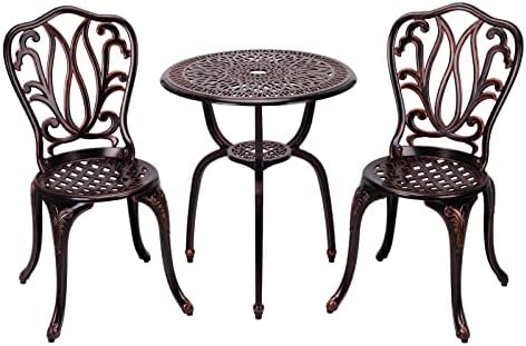 3 Piece Bistro Set,Outdoor Patio Set,Anti-Rust Cast Aluminum Bistro Table Set for Park Yard Front Porch Furniture(New Brown)…