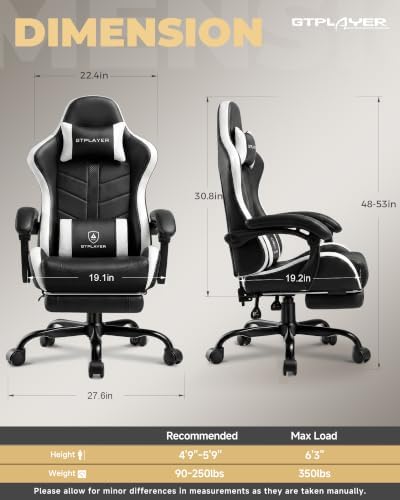 GTPLAYER Gaming Chair for Adults, Computer Chair with Footrest, White