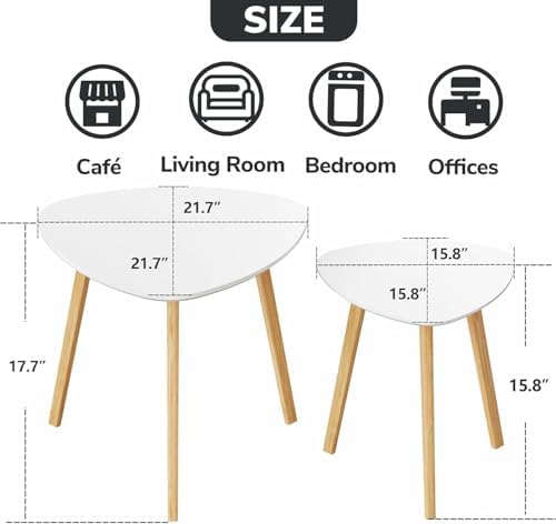 BAMEOS Bamboo Nesting Triangle End Table,Set of 2 Side Table Modern Minimalist Coffee Table for Living Room, Balcony in White