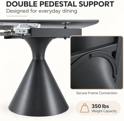 Extendable Dining Table for 8, Faux Marble Table with Dual Extension Leaves