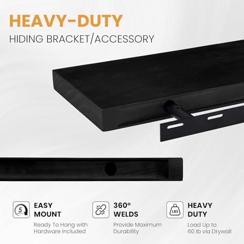 Wood Floating Shelves Set of 2, Rustic Pine Wood Floating Shelves for Wall Mounting, Wide Wall Shelf for Home Decor and Storage, 36" W x 7" D, Black