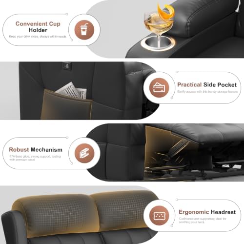Loveseat Recliner, Oversized Reclining Loveseat, Massage Reclining Sofa With USB & Type C Port & Storage & Cup Holders, Recliner Couch, RV Wall Hugger Recliners Loveseats for Living Room & RV Camper