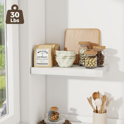 12 Inch Deep Floating Shelves for Wall, 20 Inch Long Wall Mounted Storage Shelf with Invisible Brackets, 2 Pack Hanging Wood Shelf for Farmhouse, Bedroom, Kitchen, Living Room, White