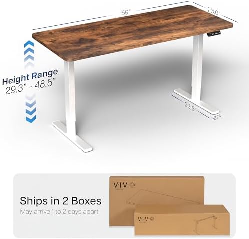 VIVO Electric Standing Desk, Solid 1-Piece 60" x 24" Vintage Brown Top