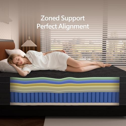 Queen Size Mattress 12 Inch,Hybrid Mattress in a Box with Individual Pocket Spring,Gel Memory Foam Queen Mattress,Breathable Supportive and Pressure Relief for Cool Night,Medium Firm