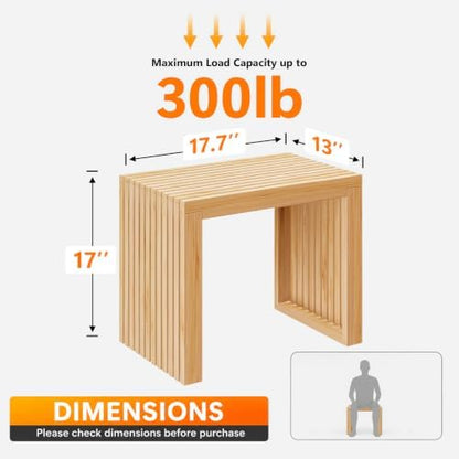 Bamboo Dining Bench, 18'' Slatted Design Entryway Bench, Natural