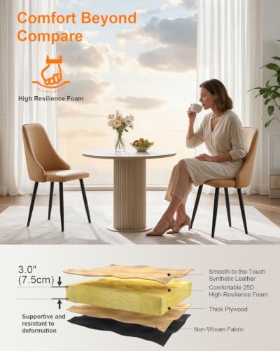 Camel Tan Leather High Back Dining Chairs Set of 2