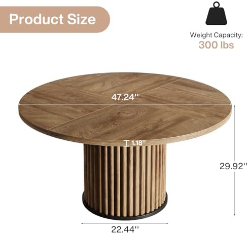 Tribesigns 47.24" Brown Round Dining Table for 4-6 People