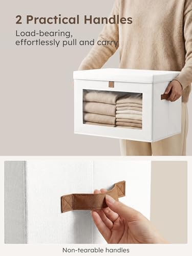 Medium Fabric Storage Bins - Closet Shelf Organizer with Open Window, 5 Pack Closet Baskets for Shelves, Stackable Decorative Boxes for Home, Dorm, White, 13.7" x 9.8” x 9.8"