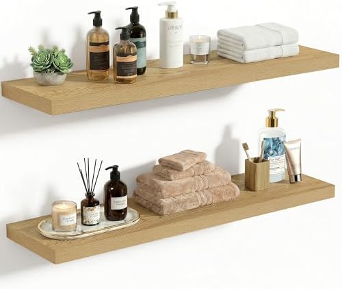 10 Inch Deep Floating Shelves 30x10” Set of 2, Oak