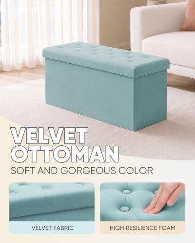B FSOBEIIALEO Folding Storage Ottoman, 31.5" Long Ottomans Bench, Teal