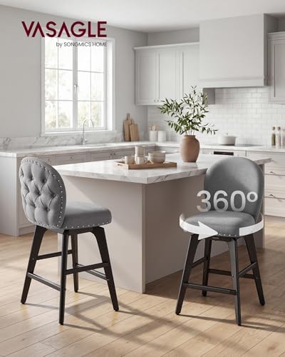 VASAGLE Bar Stools Set of 2, Swivel Counter Height with Back and Wood Legs