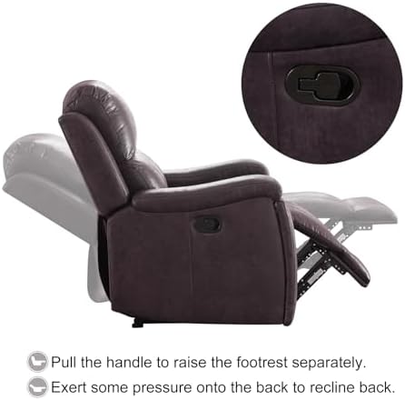 CANMOV Manual Recliner Chair Set of 2, Classic Faux Leather Recliner Chair with Overstuffed Arms and Back, Manual Single Sofa with Concealed Cup Holders, Dark Brown