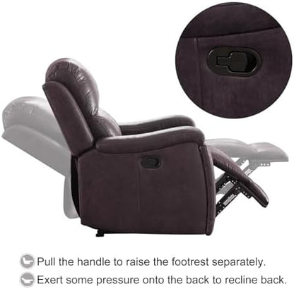 CANMOV Manual Recliner Chair Set of 2, Classic Faux Leather Recliner Chair with Overstuffed Arms and Back, Manual Single Sofa with Concealed Cup Holders, Dark Brown
