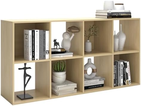 CTESNE【2026】 8 Cube Shelf with Anti-Tipping Kits + Reversible Open Back Bookcase, Multi Layer and Multi Grid partition Layout (Oak 11in)