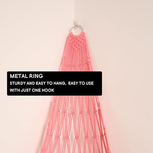 Amdermi Stuffed Animal Net or Hammock Corner Hanging Net for Stuffy Animal Storage Macrame Toy Display Plush Toy Holder Wall Pet Net for Nursery Kid Bedroom Decor Playroom Organizer (Pink XL)