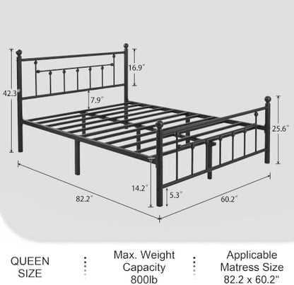 VECELO Queen Size Metal Platform Bed Frame with Headboard,No Box Spring Needed/Mattress Fundation/Victorian Vintage Style