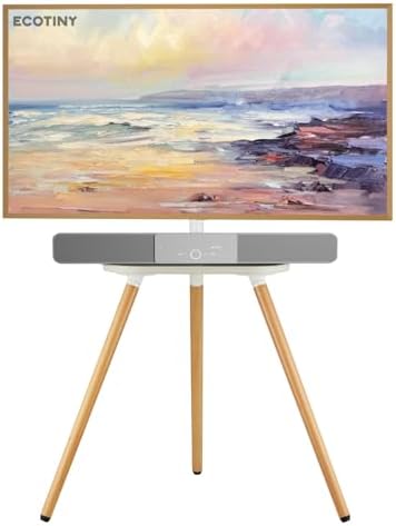 Solid Wood Easel TV Stand for 43-65" TVs with Shelf, White Beech