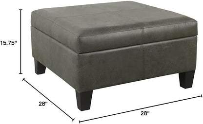 Homepop Home Decor |K2380-E903| Luxury Large Faux Leather Square Storage Ottoman | Ottoman with Storage for Living Room & Bedroom, Gray