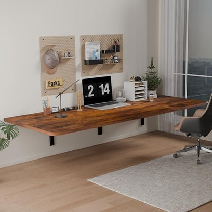 IAE 55x22in Floating Fold Desk,Wall-Mounted Folding Computer Table,Rustic