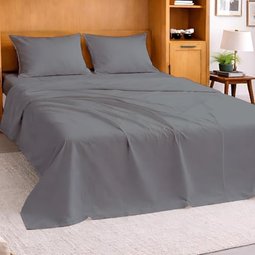 Cottington Lane Stone Grey Sheets for Murphy Bed Mattress, 4 Piece Premium Ultra Soft Brushed Microfiber Queen Size Wall Bed Sheet Set, 6-10 Inch Deep Pocket with All-Around Elastic