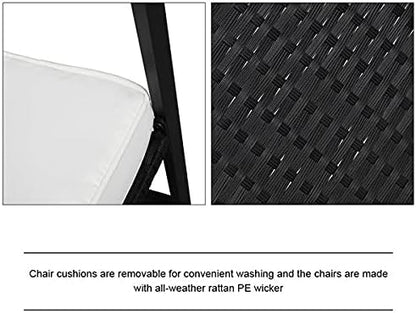 3 Pieces Patio Furniture Set, Outdoor Swivel Gliders Rocker, Glass Top Side Table and Thickened Cushions for Porch Deck Backyard (Black Vine)