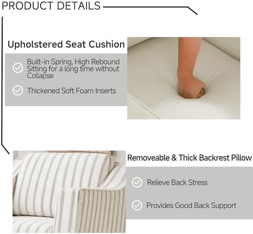 Swivel Accent Chair, Pinstripe Armchair in Fabric, Light Brown