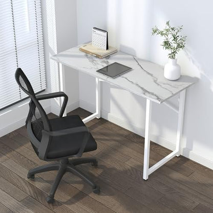 Lutown-Teen 47 inch Folding Desk No Assembly Required, White Marble