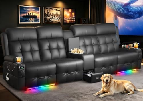 RV Loveseat Recliner Sofa, Home Theater Seating with Console & Massage