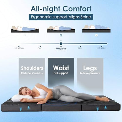 INGEROOM Foldable Mattress Full - Memory Foam 6 inch Trifold Mattress for Camping, with Portable Handle, Non-Slip Folding Floor Bed Sofa for Guest Travel Yoga, Washable Breathable Cover