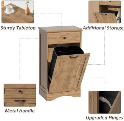 13 Gallons Tilt Out Trash Can Cabinet Freestanding Vintage Oak