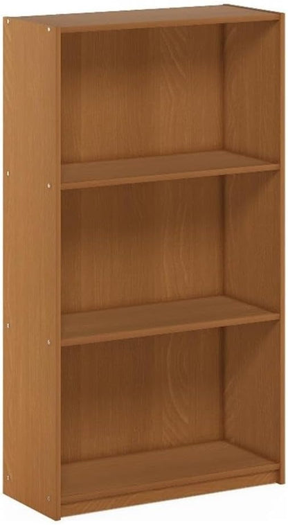 Furinno Basic Book Shelf, 3-Tier Modern Bookshelf, Bookcase with Open Shelves, 9.3 x 21.8 x 39.5, for Living Room, Bedroom, Home Office, Natural Oak