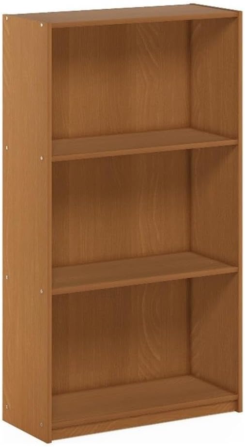 Furinno Basic Book Shelf, 3-Tier Modern Bookshelf, Bookcase with Open Shelves, 9.3 x 21.8 x 39.5, for Living Room, Bedroom, Home Office, Natural Oak