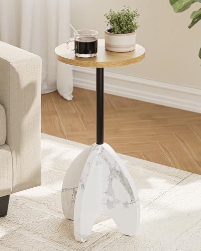 Round Side Table, Small Pedestal Drink Table with Faux Oak Top