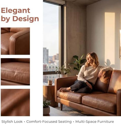 Retro Leather Loveseat Sofa, 2-Seat Couch for Living Room, Brown