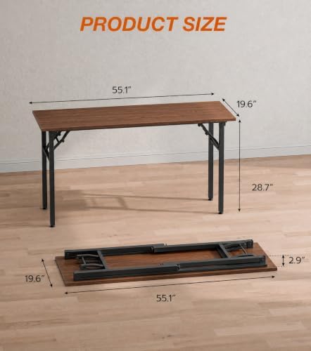 XBurmo Folding Desk Foldable Table, No Assembly 55.1" Foldable Desk Space-Saving Workstation for Small Space, Computer Table, Flat Storage for Home Office, Bedroom, Dorm, Study Room, Dark Walnut